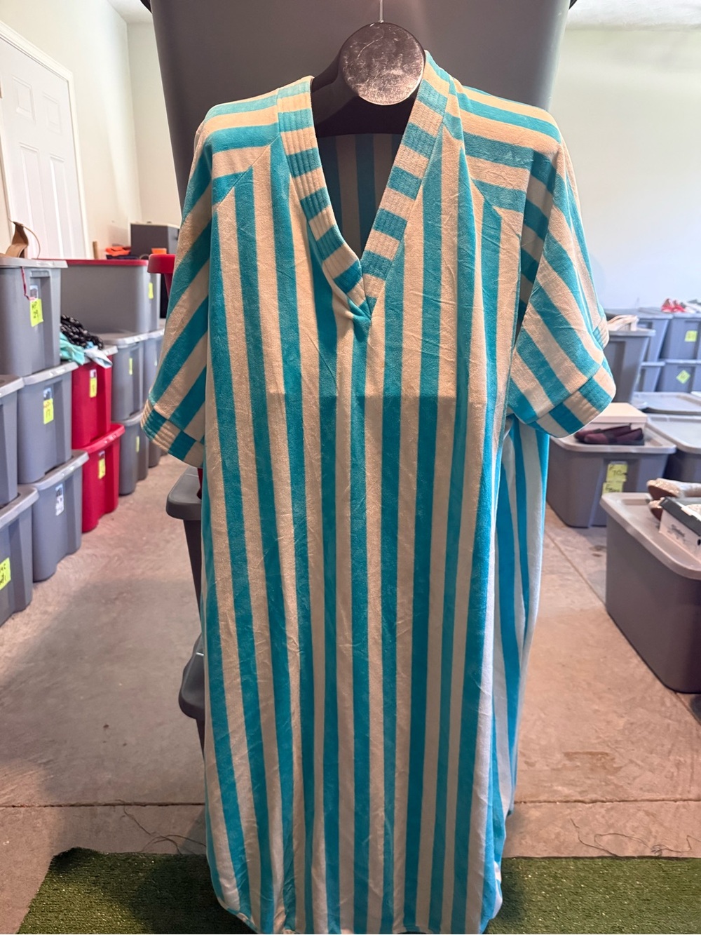 Turquoise and White Striped V-Neck Tunic 93
